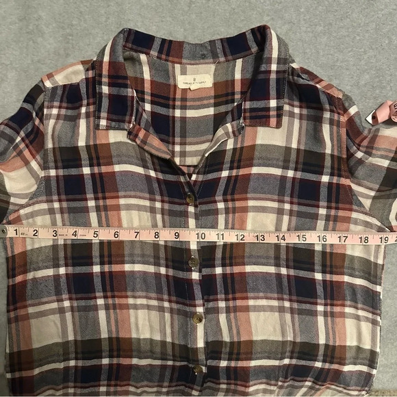Thread & Supply plaid long sleeve button up blouse olive copper size M - Picture 4 of 7